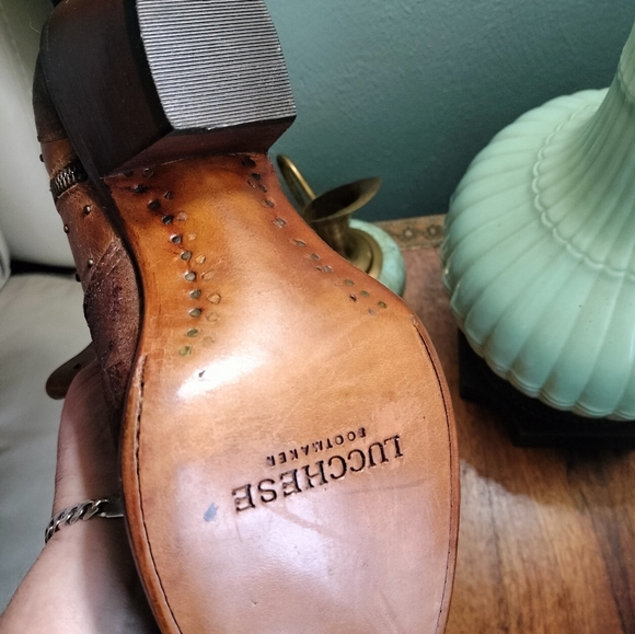 Lucchese Tan and Brown Floral Heeled Boots - Picture 10 of 11